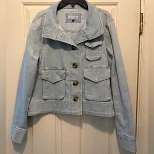 LOFT Pale Blue Striped Swing Jacket